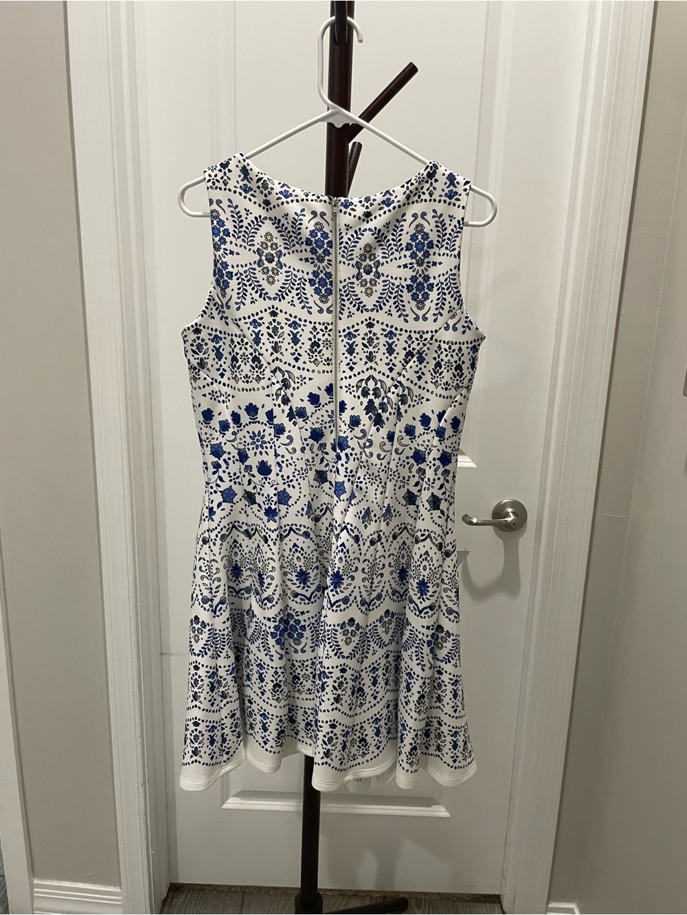 Danny & Nicole White Dress with Blue Floral Print